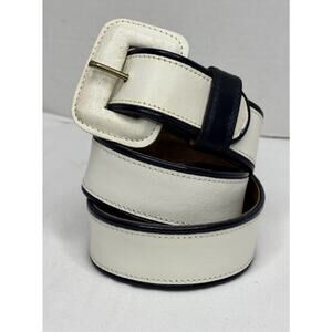 Talbots Cream Leather Navy Blue Piping Belt Womens Size Medium Classic